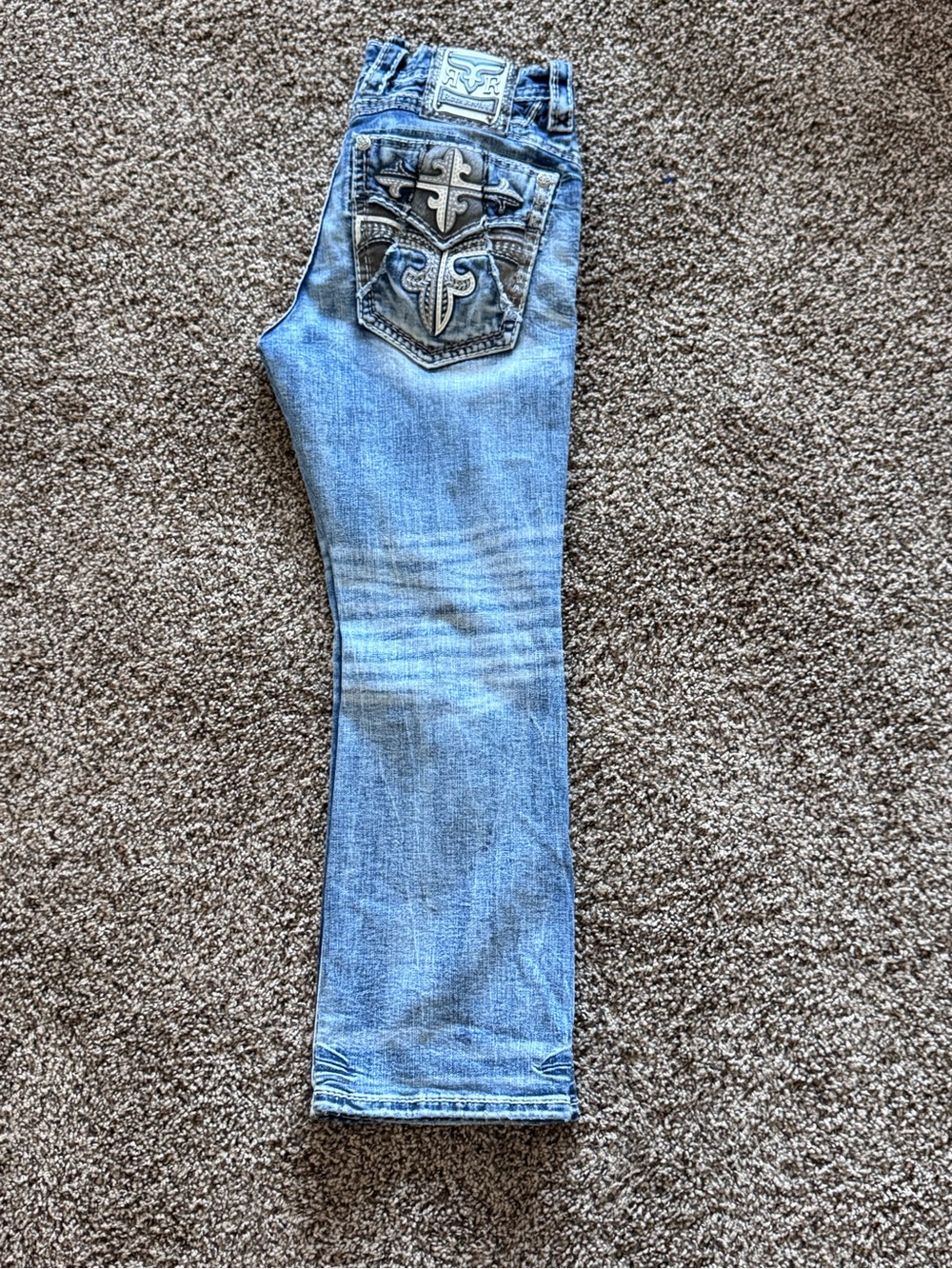 Rock Revival Light Blue Slim Straight Men’s Jeans with Embroidered Back Pocket
